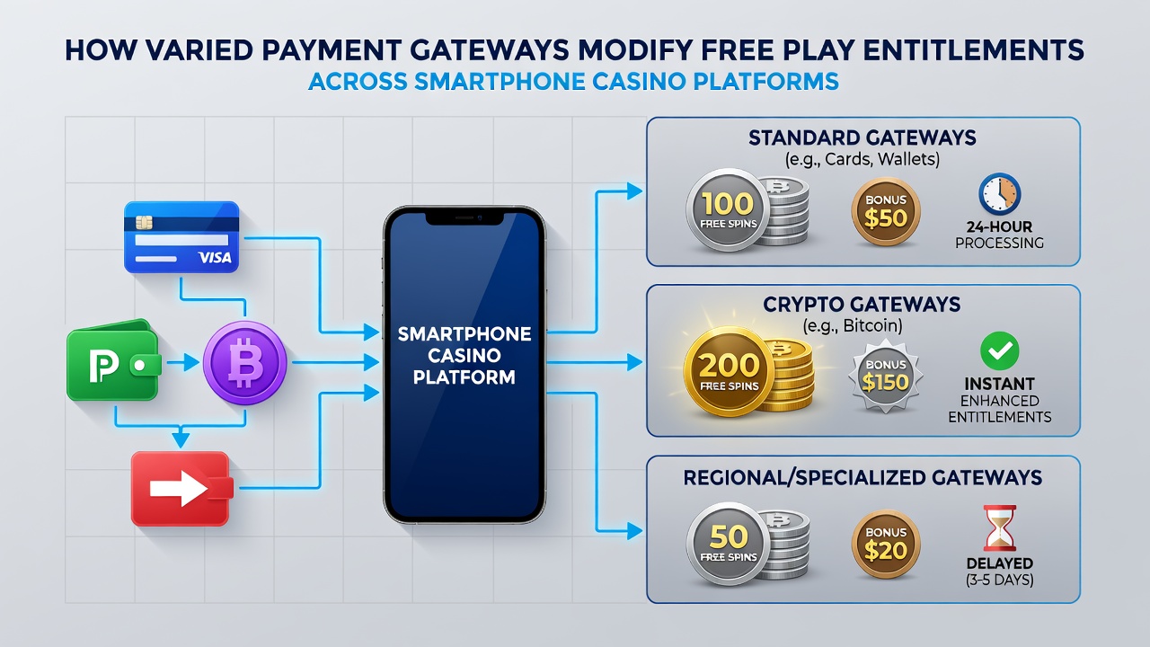 Mobile casino interface showing payment processing and free play credit adjustments