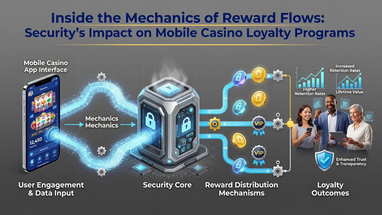 Diagram showing layered security checkpoints affecting mobile casino reward distribution