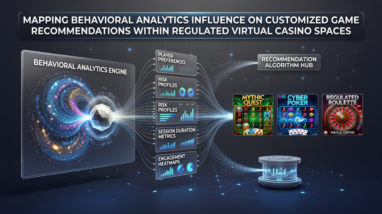 Analytics dashboard showing player behavior patterns and game recommendation flows in a virtual casino interface