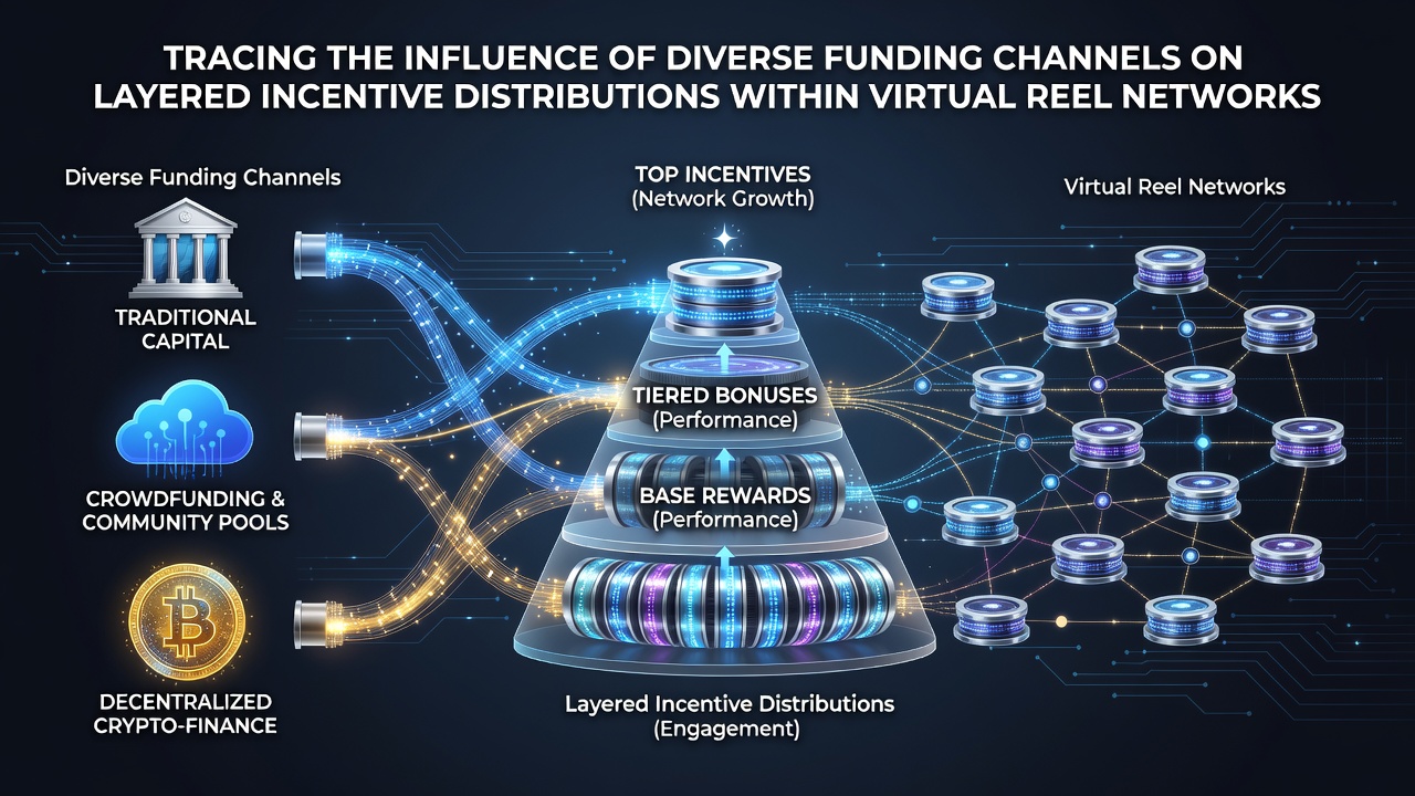 Diagram showing funding flows into virtual reel networks and their impact on incentive layers